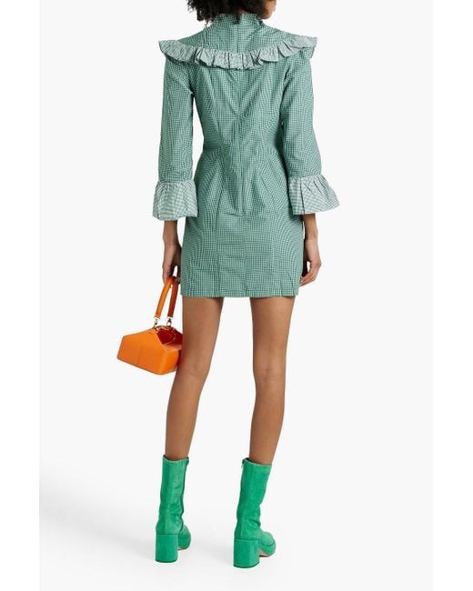 SINDISO KHUMALO Green Miss Swati Ruffled Checked Cotton Mini Dress