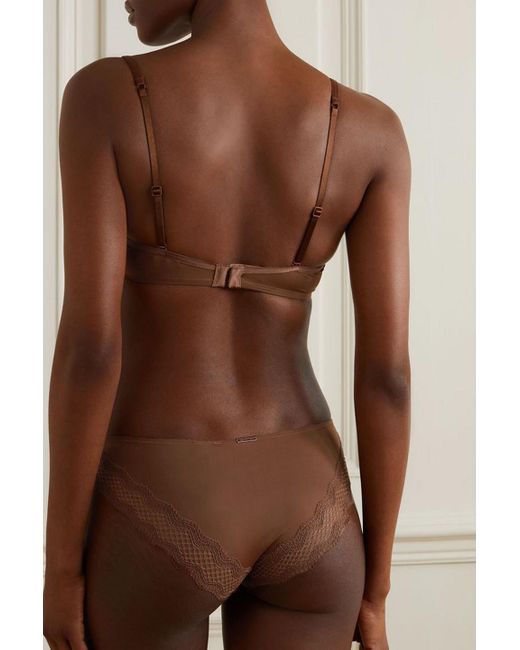 Calvin Klein Brown Mirror Demi Lace-trimmed Stretch-mesh Underwired Bra