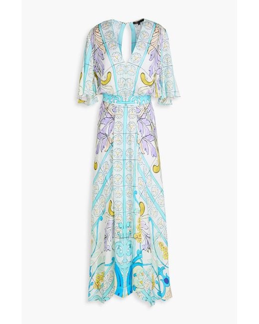 Maje Blue Printed Satin Maxi Dress