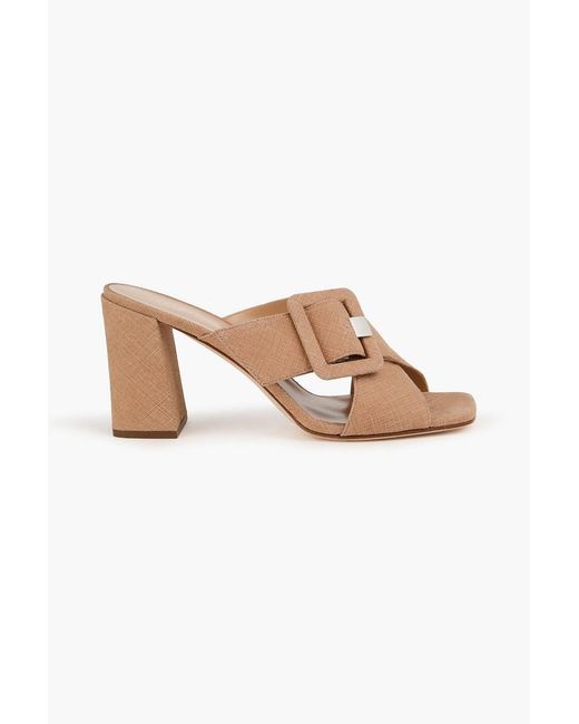 Sergio Rossi Natural Buckled Textured-leather Sandals