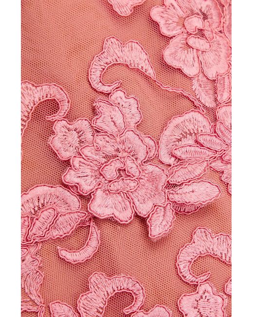 Marchesa Pink Floral-Appliquéd Corded Lace Gown