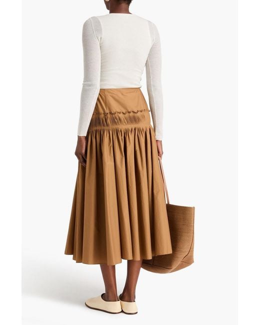 Theory Natural Gathered Cotton-blend Midi Skirt