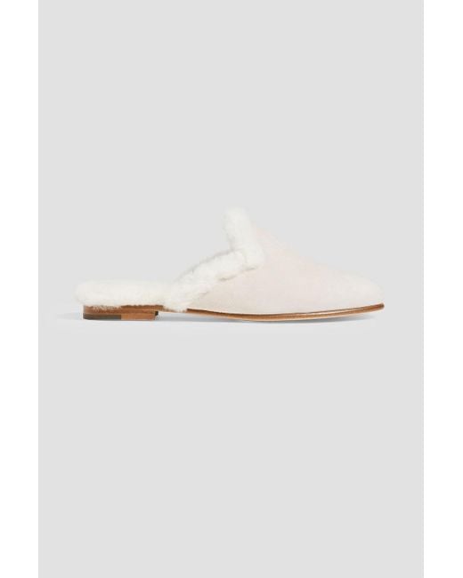 Manolo Blahnik White Mariamu Shearling-lined Suede Slippers