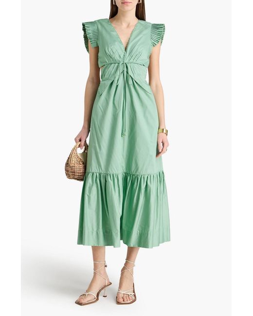 Farm Rio Green Bead-embellished Cotton-poplin Midi Dress