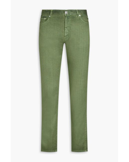 120% Lino Green Linen-blend Twill Trousers for men