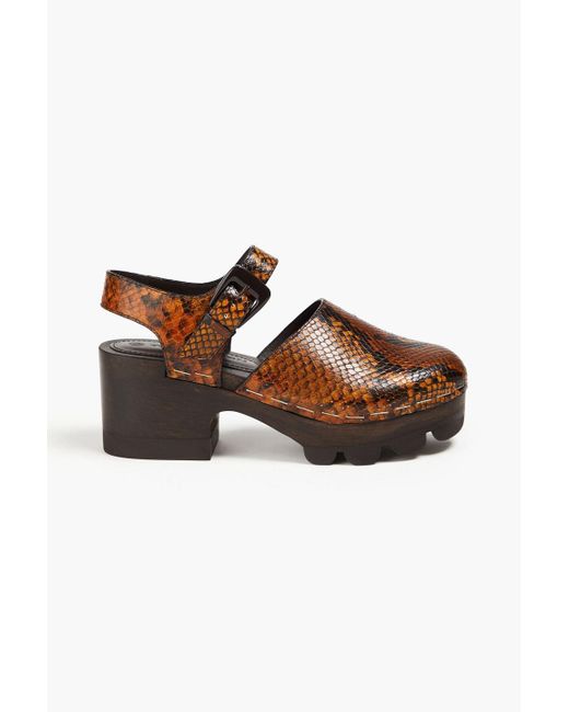 Tory Burch Brown Snake-effect Leather Clogs