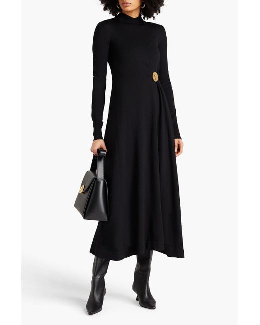 Jil Sander Black Embellished Wool Midi Dress