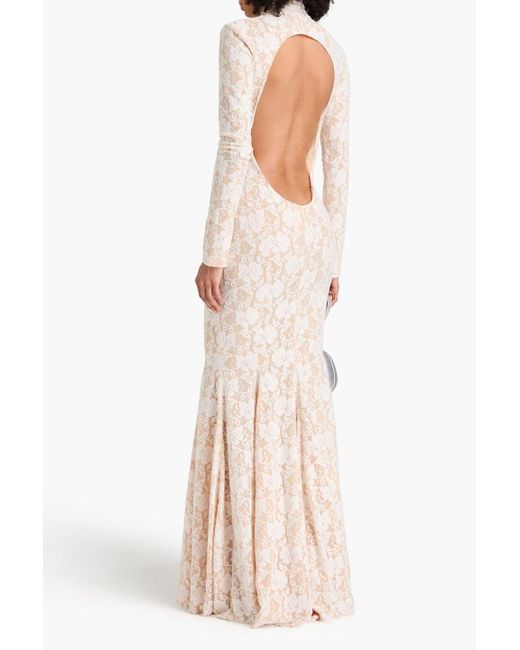 Norma Kamali Natural Open-back Chantilly Lace Gown