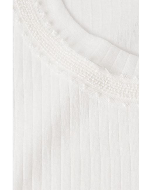 Bode White Marsh Embellished Tulle-Trimmed Ribbed Cotton-Jersey T-Shirt for men