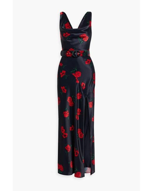 Nicholas Blue Valentine Draped Belted Floral-print Satin Maxi Dress