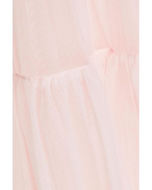 ML Monique Lhuillier Pink Tiered Ruffled Tulle Gown