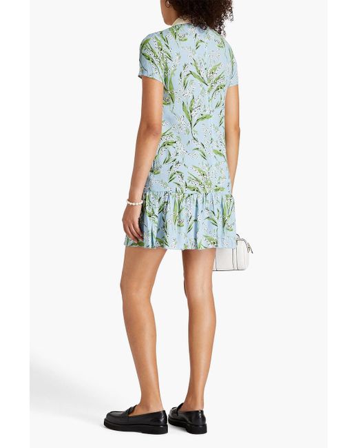 RED Valentino Blue Pussy-bow Floral-print Crepe Mini Dress