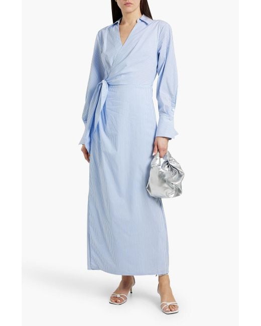 Jonathan Simkhai Blue Briar Wrap-Effect Striped Cotton-Blend Poplin Maxi Shirt Dress