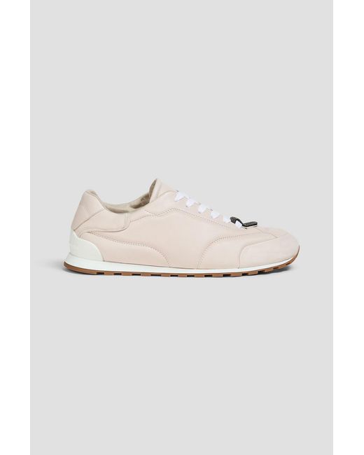 Brunello Cucinelli White Bead-Embellished Leather Sneakers