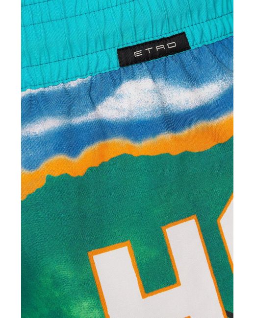 Etro Blue Short-length Printed Swim Shorts for men