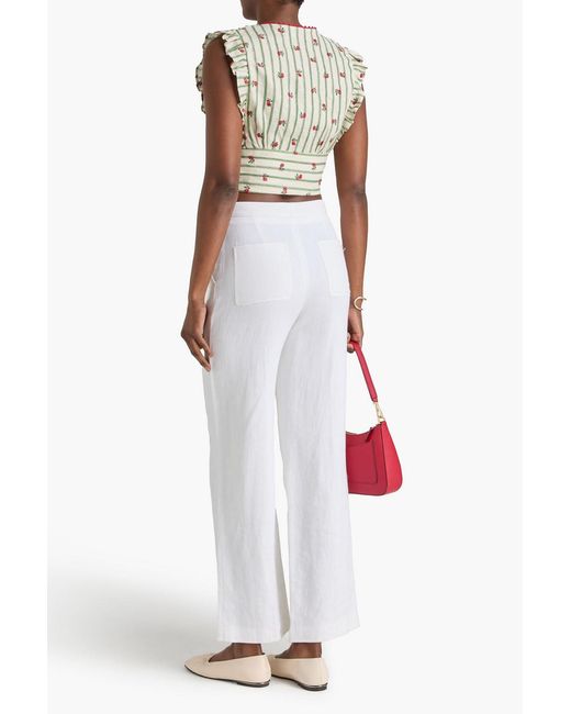 Claudie Pierlot White Cropped Embroidered Striped Linen Top