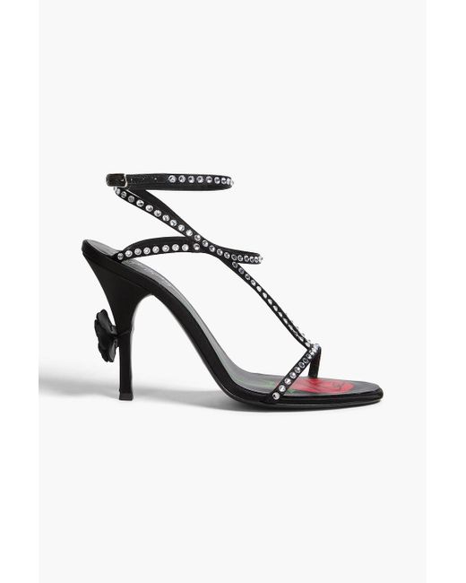 Magda Butrym White Floral-Appliquéd Crystal-Embellished Satin Sandals