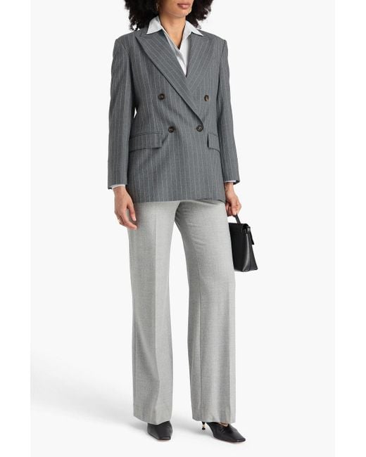 Brunello Cucinelli Gray Double-Breasted Pinstriped Wool Blazer
