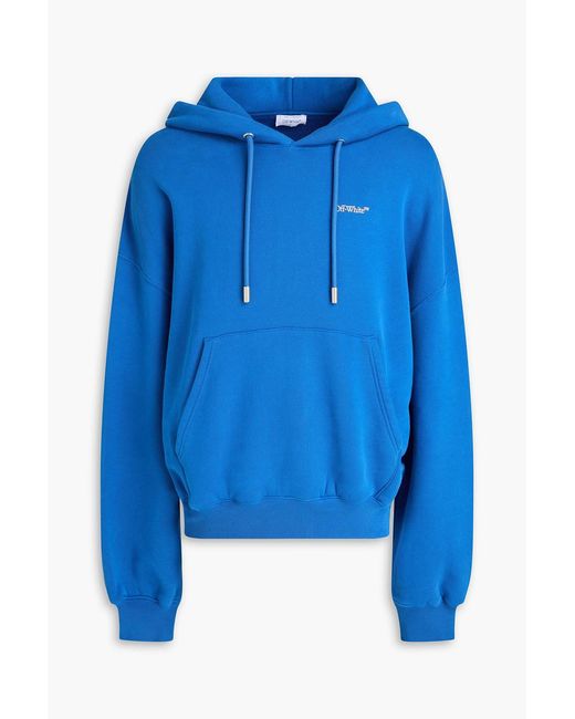 Off-White c/o Virgil Abloh Blue Printed French Cotton-Terry Hoodie for men
