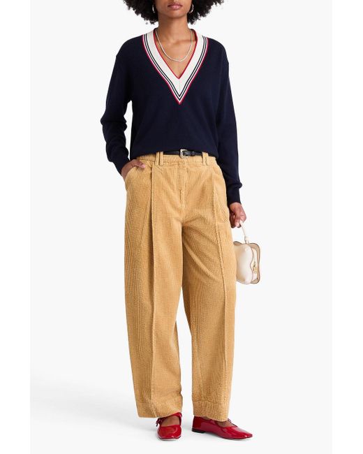 Ganni Yellow Karottenhose aus cord aus einer baumwollmischung mit falten