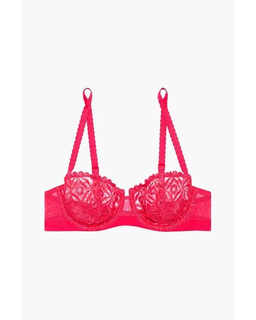 Simone Perele Instant Jersey-trimmed Embroidered Tulle Balconette Bra ...