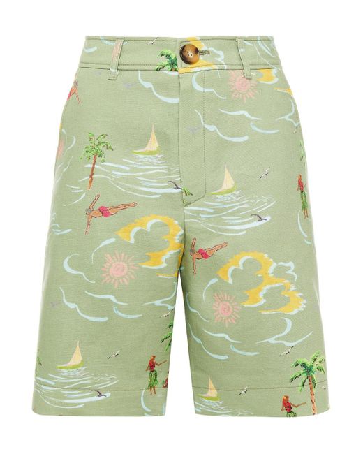 Rejina Pyo Green Marley Printed Linen Shorts