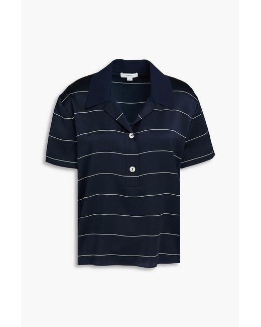 Vince Blue Striped Silk-Satin Polo Shirt