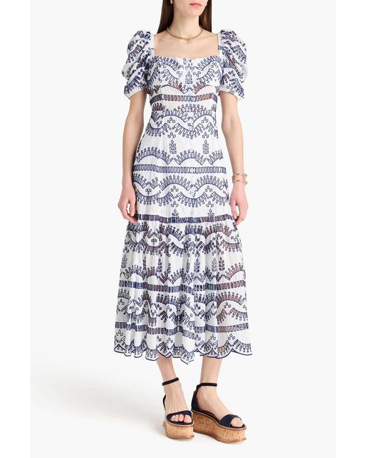 Charo Ruiz Blue Spiana Tiered Broderie Anglaise Midi Dress