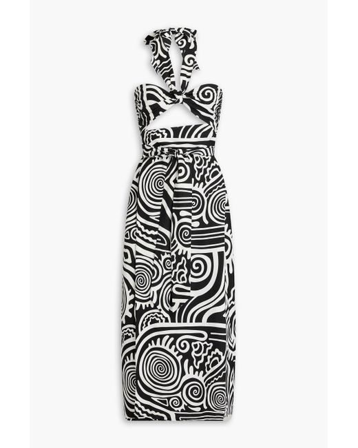 Mara Hoffman White Paula Two-tone Printed Tm And Linen-blend Midi Wrap Dress