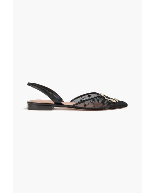 Malone Souliers Black Misha Embellished Mesh Slingback Point-Toe Flats