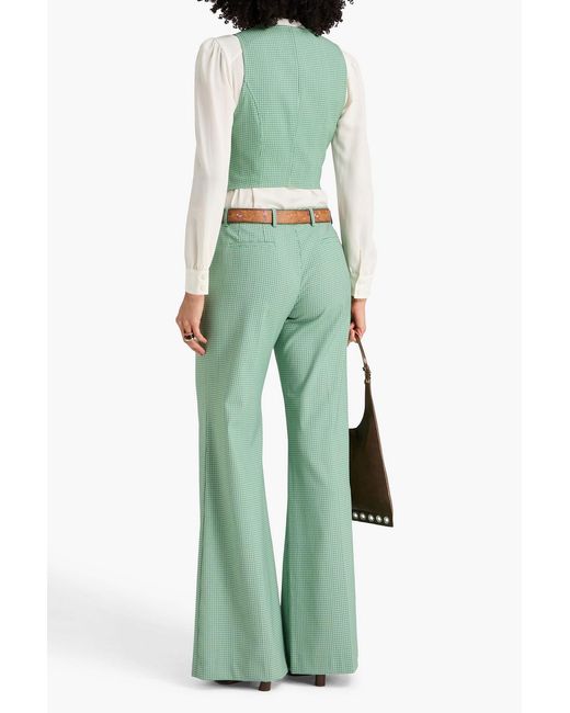 Etro Green Houndstooth Woven Flared Pants