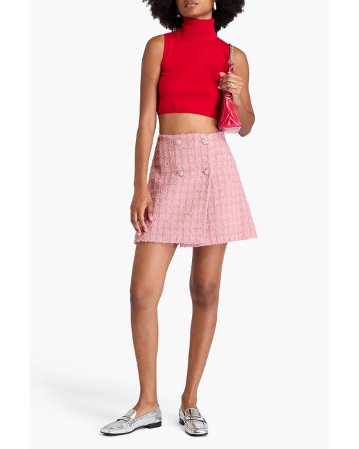 Versace Pink Wool-Blend Bouclé-Tweed Mini Wrap Skirt
