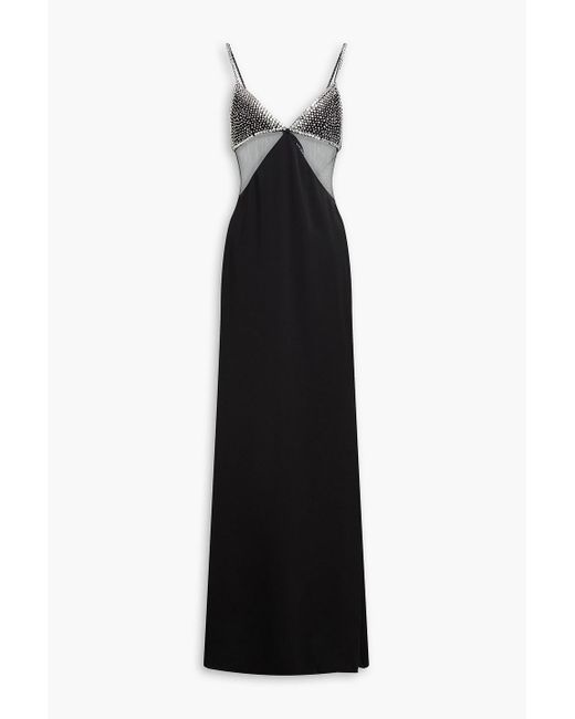 David Koma Black Crystal-embellished Tulle-paneled Satin Gown