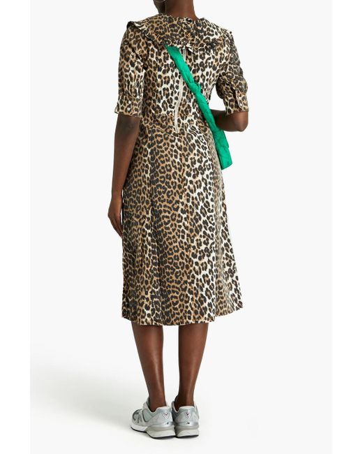 Ganni Natural Leopard-print Denim Midi Dress