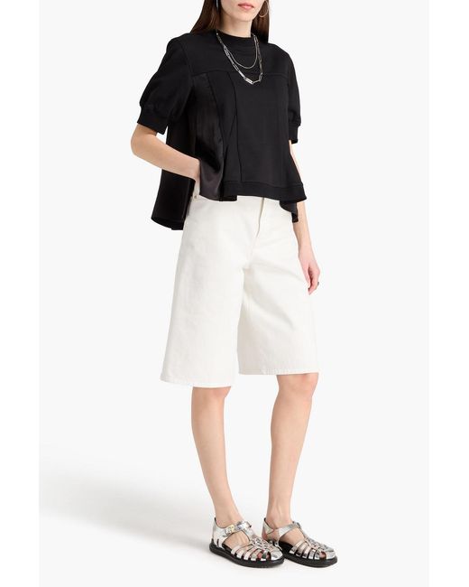 3.1 Phillip Lim Black Satin-Paneled French Cotton-Terry Top