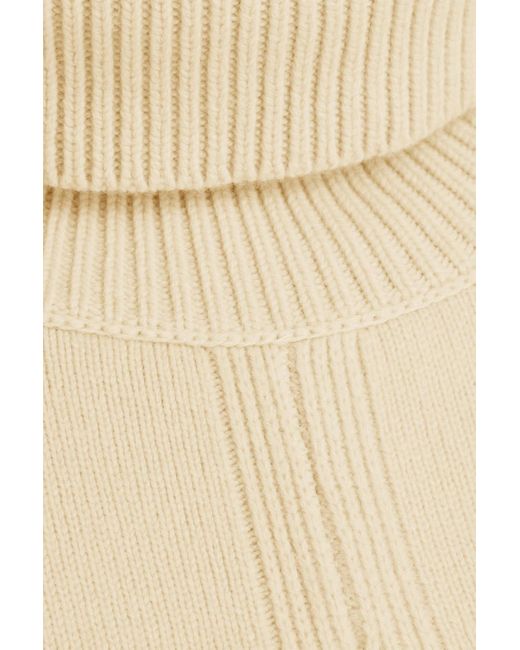 Joseph Natural Ribbed Merino Wool Turtleneck Poncho