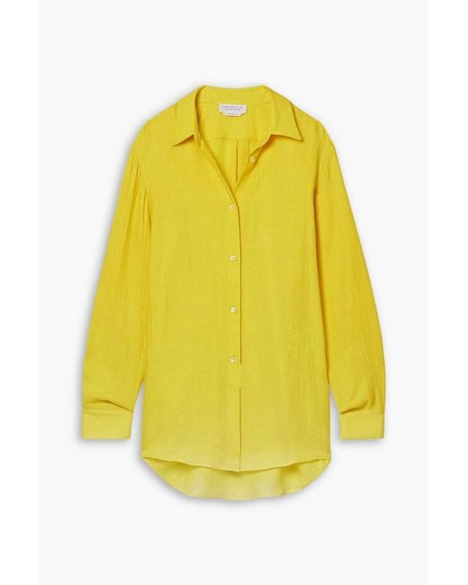 Gabriela Hearst Yellow Reyes Herringbone Cashmere And Silk-Blend Shirt