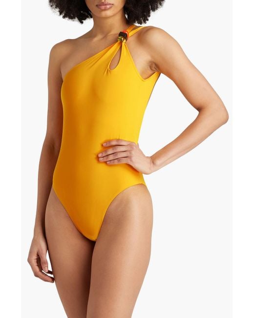 Sandro Orange Appliquéd Cutout Swimsuit