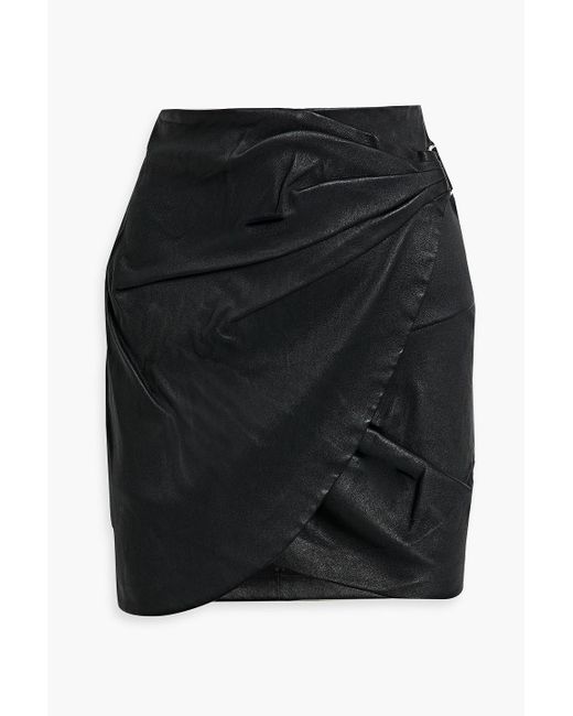 IRO Black Soroya Wrap-effect Pleated Leather Mini Skirt