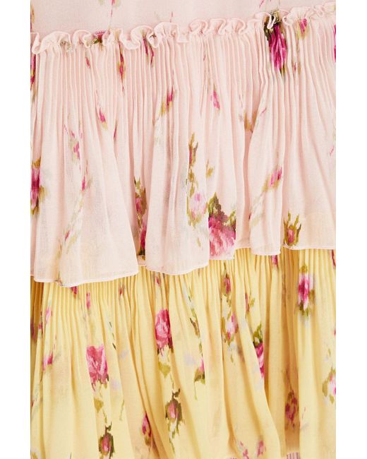 RED Valentino Pink Tiered Paneled Floral-print Georgette Mini Dress