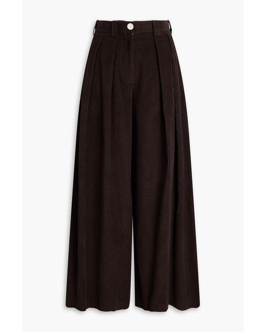 S.S.Daley Black Eildih Pleated Cotton-chambray Wide-leg Pants