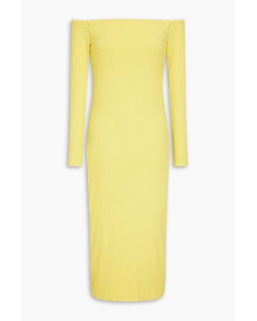 Enza Costa Yellow A Coste Off-the-shoulder Ribbed Jersey Midi Dress