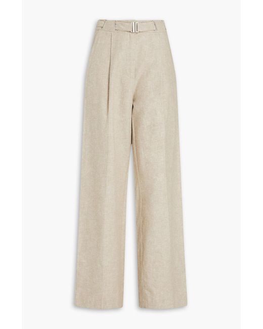 REMAIN Birger Christensen White Belted Linen And Cotton-blend Twill Wide-leg Pants