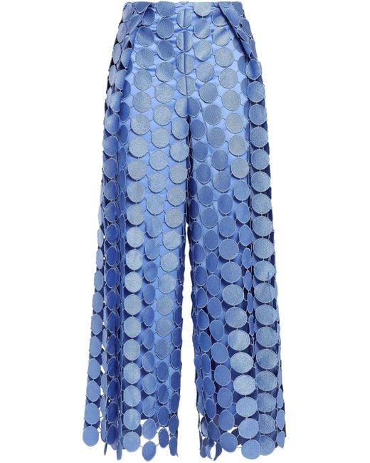 Solace London Cropped Paneled Guipure Lace Wide-leg Pants Light Blue