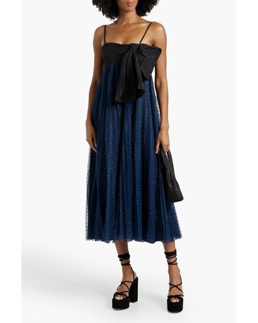 RED Valentino Blue Strapless Bow-Detailed Glittered Tulle Midi Dress