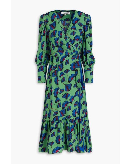 Diane von Furstenberg Green Blade midi-wickelkleid aus crêpe mit floralem print und raffung