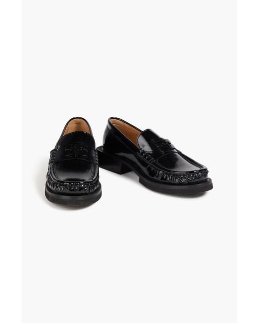 Ganni Black Loafers aus einer lackledermischung mit verzierung