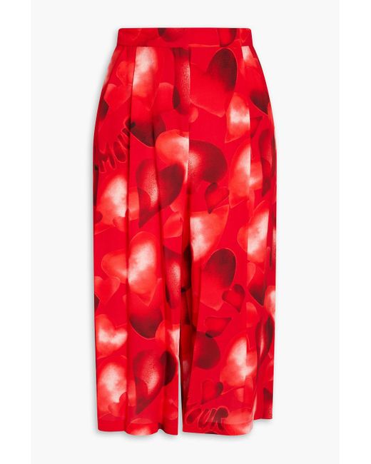 Valentino Garavani Red Cropped Printed Silk-crepe Culottes