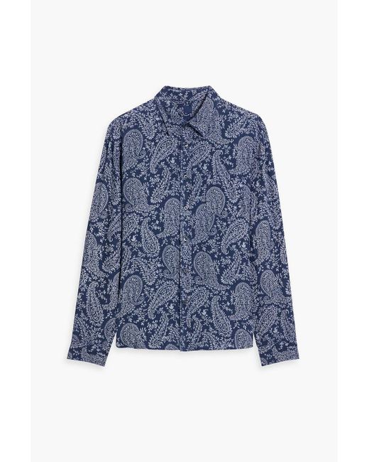 120% Lino Blue Paisley-print Linen Shirt for men