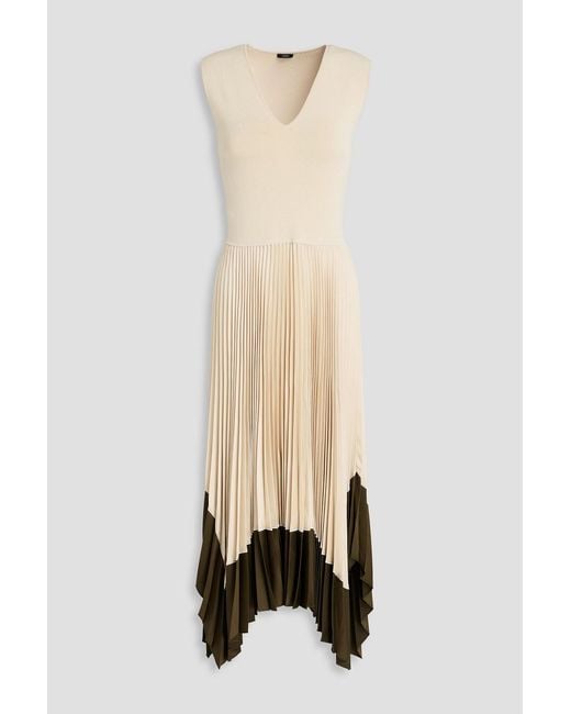 Joseph Natural Duta Pleated Two-Tone Satin-Crepe Midi Dress